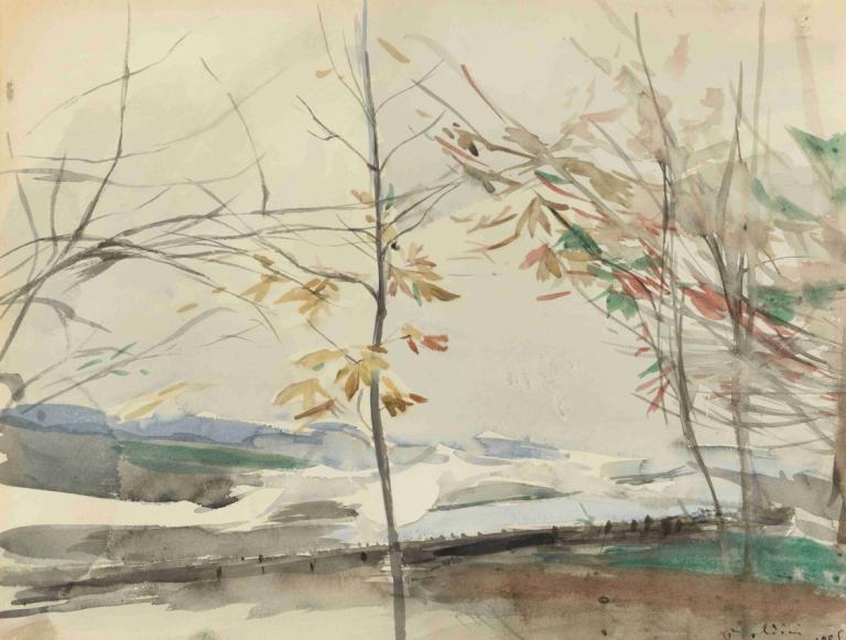 Autumn Landscape With Trees,Giovanni Boldini,Oil Painting,Oil Painting, no humans, tree, outdoors