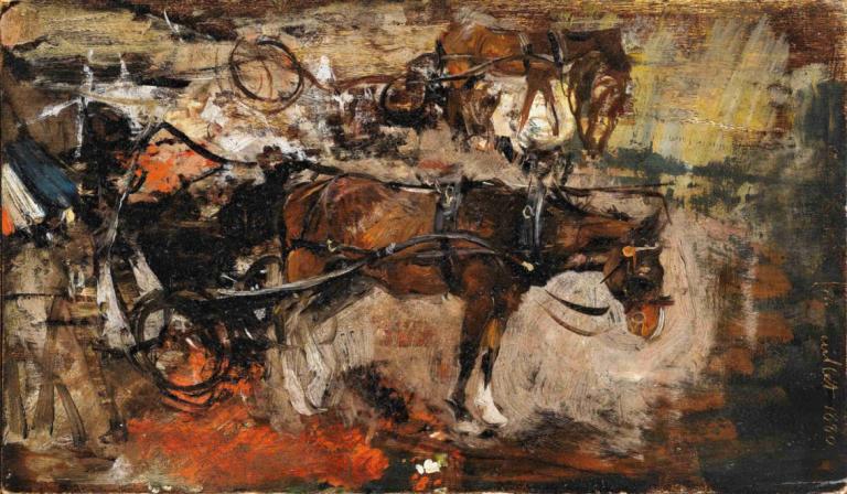 Carriage Horse, Avenue Trudaine, Paris, 14 July 1880,Giovanni Boldini,Oil Painting,Oil Painting, riding, solo