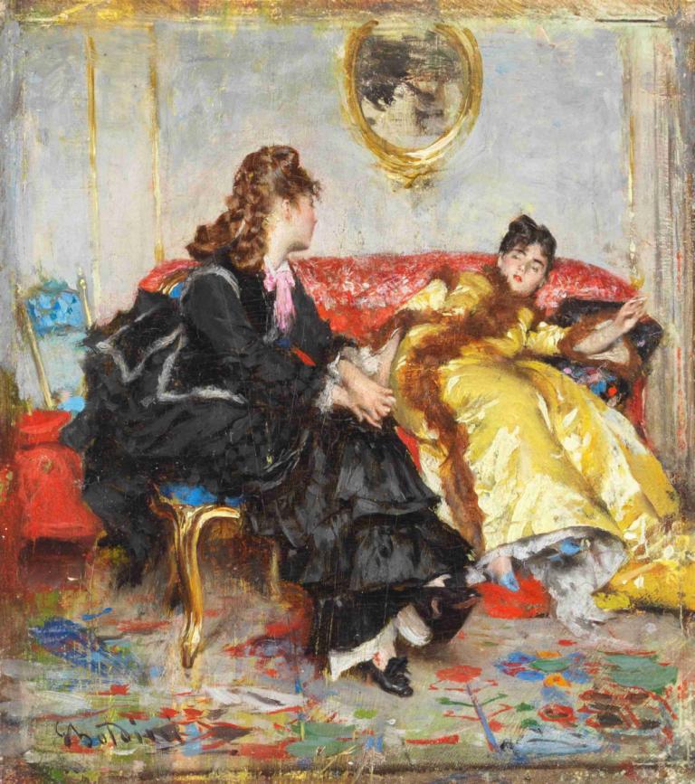 Due signore sedute in un interno,Twee dames zittend in een interieur,Giovanni Boldini,Olieverf,Olieverf