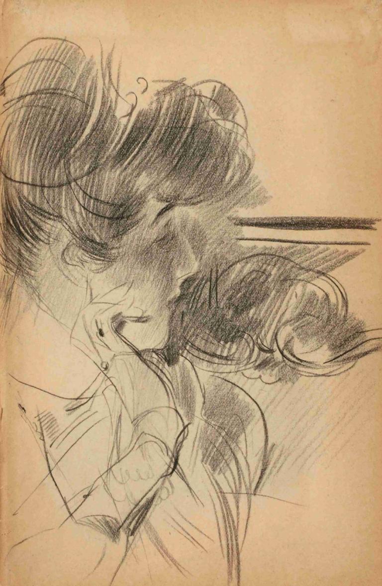 Portrait de femme de profil en buste,Büst boyunda bir kadın portresi,Giovanni Boldini,Taslak,Taslak