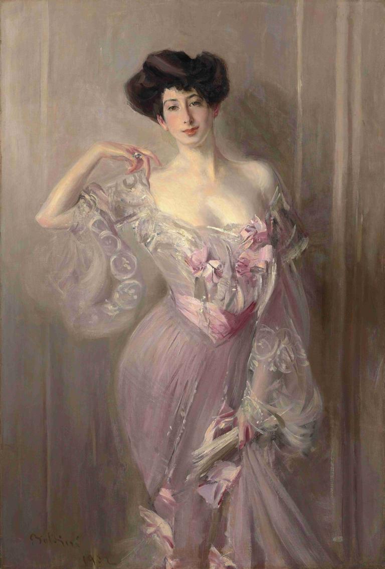 Portrait of Ena Wertheimer,에나 베르트하이머의 초상화,Giovanni Boldini,지오바니 볼디니,오일 페인팅,오일 페인팅, 여자 1명, 독주, 드레스, 흑발, 짧은 머리