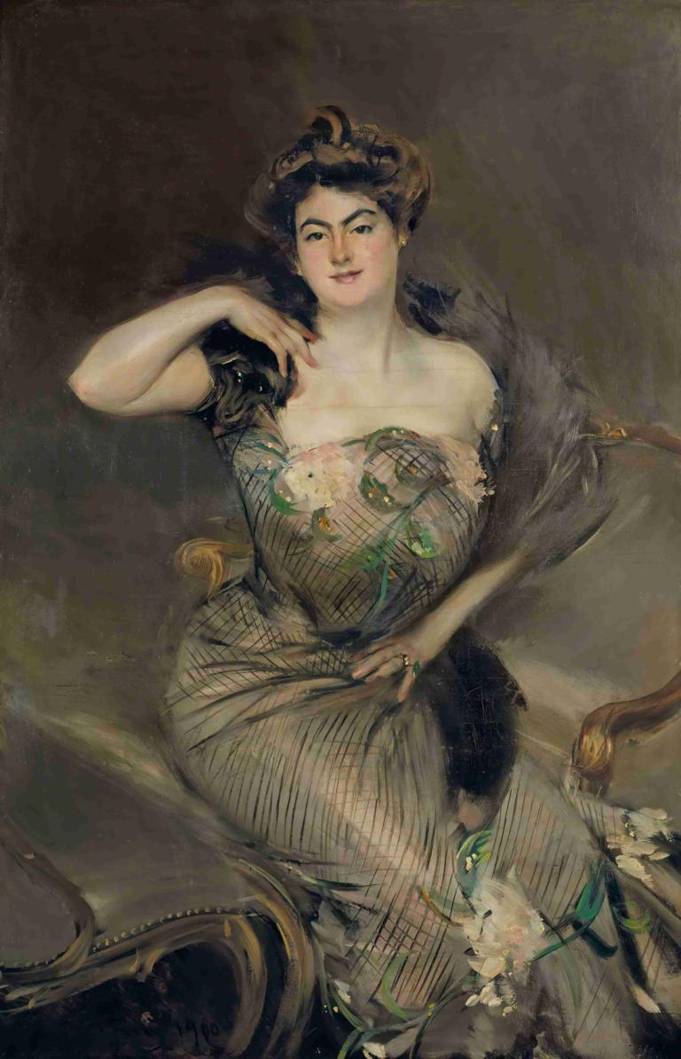 Portrait of Madame Arnold Seligmann,Portret van Mevrouw Arnold Seligmann,Giovanni Boldini,Olieverf,Olieverf