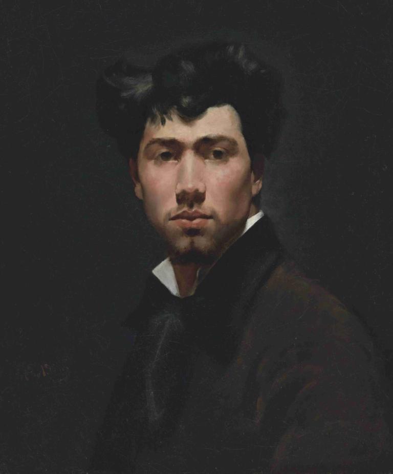 Portrait of a young man,Giovanni Boldini,Oil Painting,Oil Painting, 1boy, solo, male focus, black hair