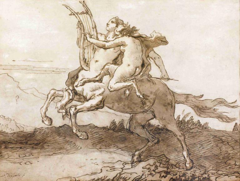 A Centaur Holding A Lyre, Galloping With A Female Faun,Giovanni Domenico Tiepolo,Copperplate Etching