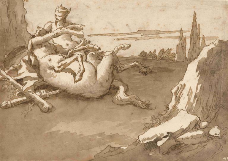 A Centaur and a Female Faun in a Landscape,Een centaur en een vrouwelijke faun in een landschap