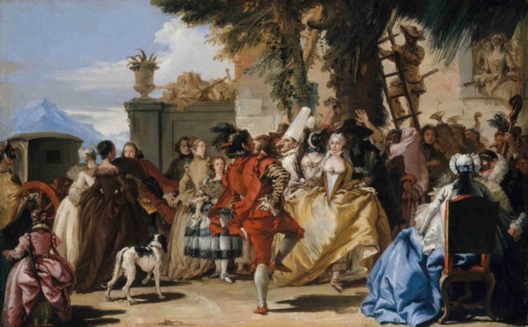 A Dance in the Country,Giovanni Domenico Tiepolo,Oil Painting,Oil Painting, fine art parody, multiple girls