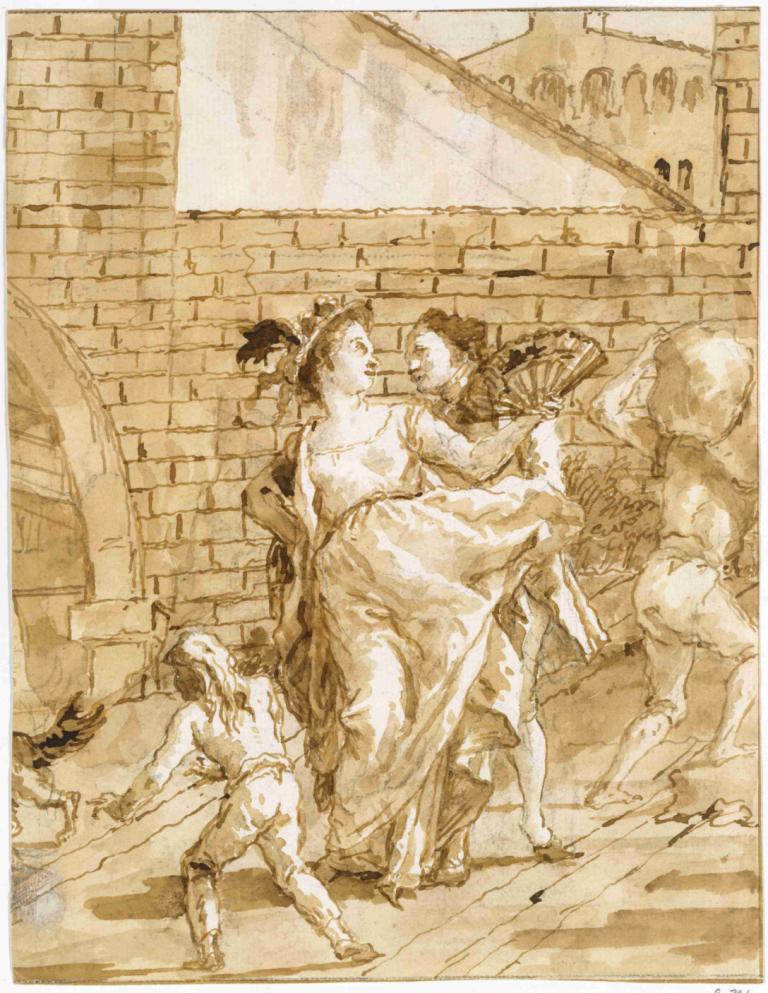 A Flirtation,Giovanni Domenico Tiepolo,Copperplate Etching,Copperplate Etching, multiple boys, monochrome