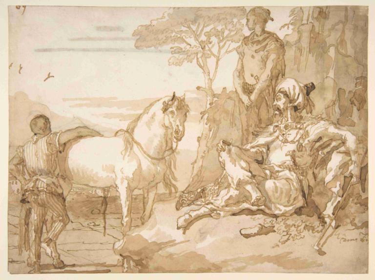 An Oriental Chieftain Resting,Dinlenen Doğulu Bir Şef,Giovanni Domenico Tiepolo,Bakır Levha Gravür