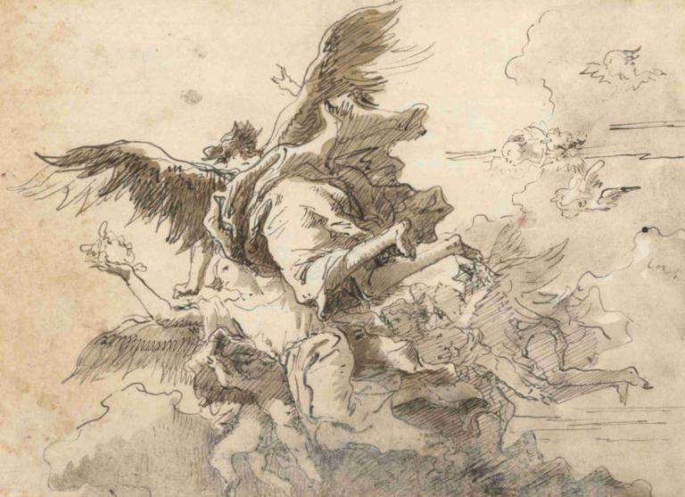 Angels in the Sky,Enkelit taivaalla,Giovanni Domenico Tiepolo,Kuparilevyetsaus,Kuparilevyetsaus