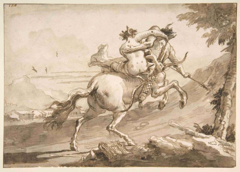 Back View of a Centaur Abducting a Satyress,Takanäkymä kentaurista, joka sieppaa satyriattaren