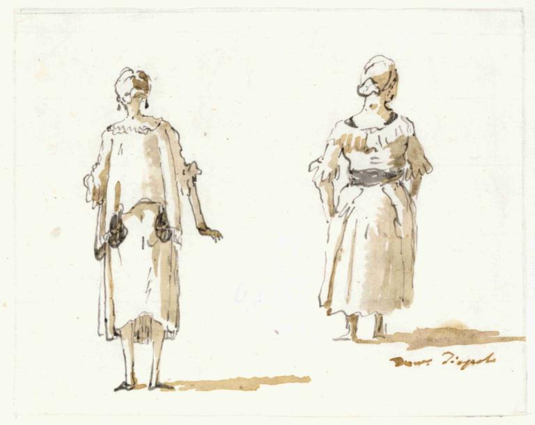 Caricature of Two Women Seen From Behind,Karikatyyri kahdesta naisesta takaapäin katsottuna