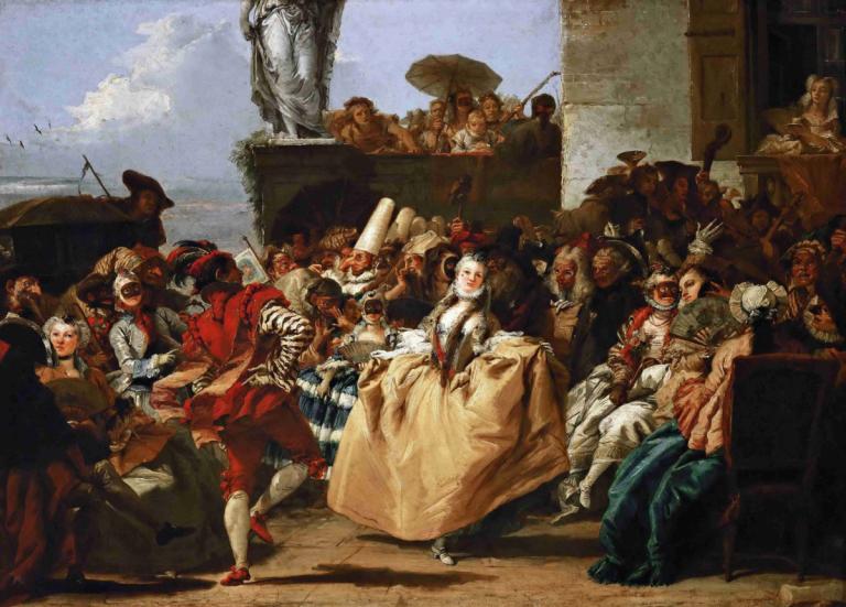 Carnival Scene Or The Minuet,狂欢节场景或小步舞曲,Giovanni Domenico Tiepolo,乔瓦尼-多梅尼科-蒂埃波罗,油画,油画, 美术模仿, 多个男孩, 6+男孩, 戏仿