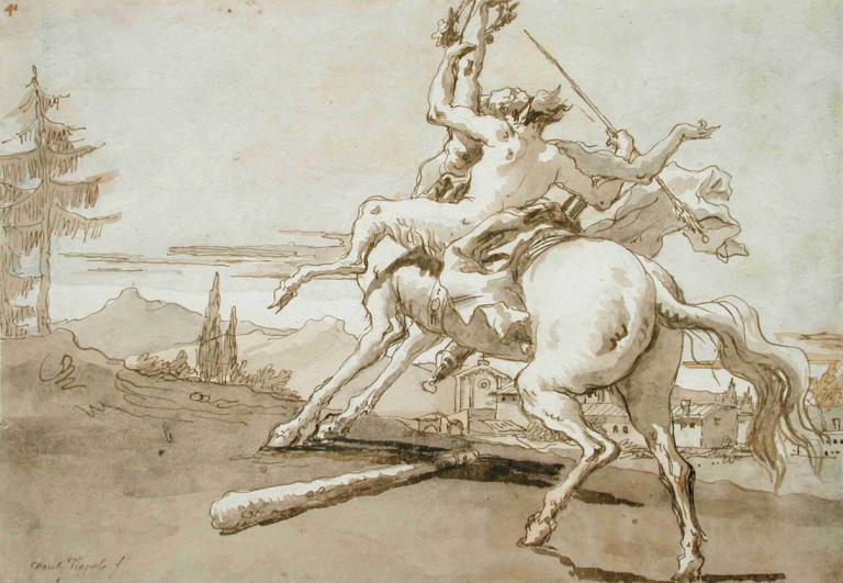 Centaur Arrested in Flight, a Female Faun on His Back,半人马在飞行中被捕，背上背着一位女精灵,Giovanni Domenico Tiepolo