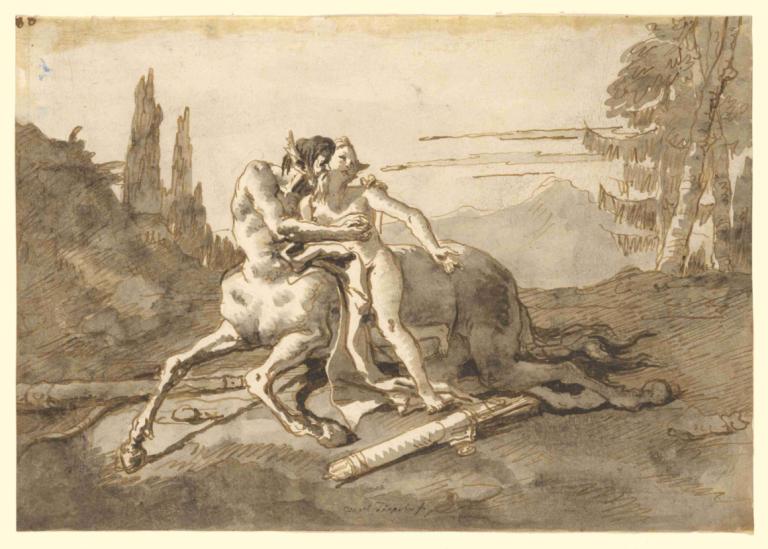 Centaur Embracing Nymph in a Wild Landscape,Kentaur v objemu nimfe v divji pokrajini