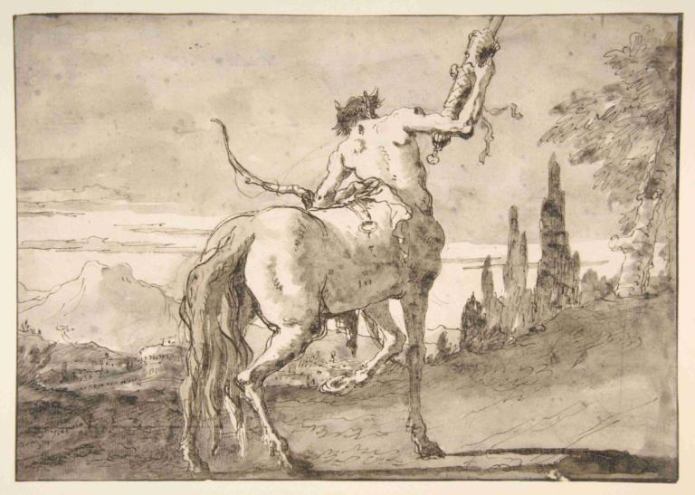 Centaur Holding Up a Quiver,Kentaur holder opp et kogger,Giovanni Domenico Tiepolo,Kobberplate Etsning