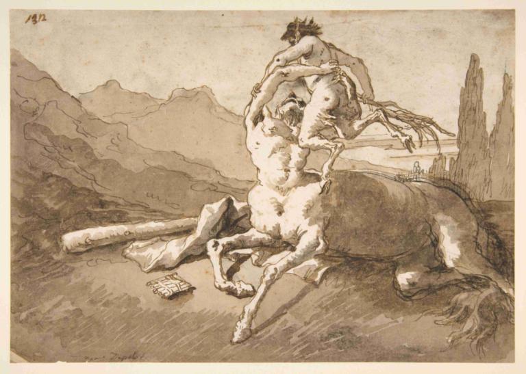 Centaur Holding Up a Youthful Satyr,Kentauri, joka pitää ylhäällä nuorekasta satiiria