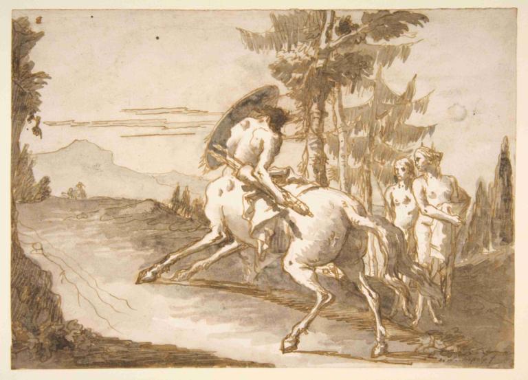 Centaur with Shield and Two Satyresses,Kalkanlı Centaur ve İki Satyresses,Giovanni Domenico Tiepolo