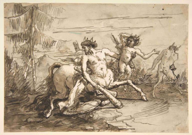 Centaur with a Club, and Two Satyrs,半人馬和一根棍子，兩個薩蒂爾,Giovanni Domenico Tiepolo,喬瓦尼·多梅尼科·蒂埃波洛,銅版畫,銅版畫, 牛牛, 半人馬座