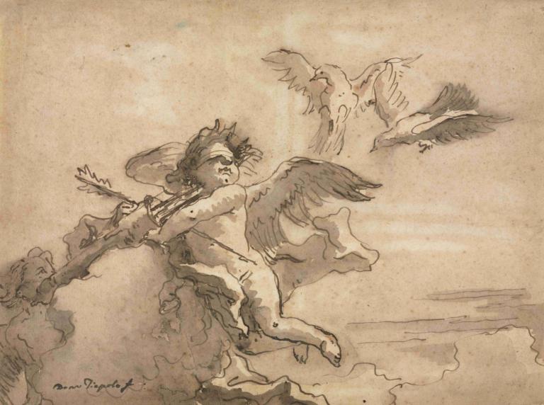 Cupid Blindfolded and Two Doves,Cupidon aux yeux bandés et deux colombes,Giovanni Domenico Tiepolo