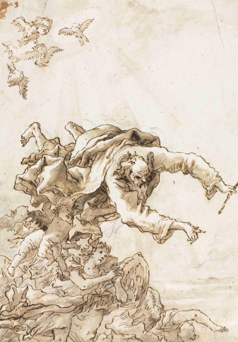 God the Father with Angels and Cherubs,天使とケルブと父なる神,Giovanni Domenico Tiepolo,ジョヴァンニ・ドメニコ・ティエポロ,銅版エッチング