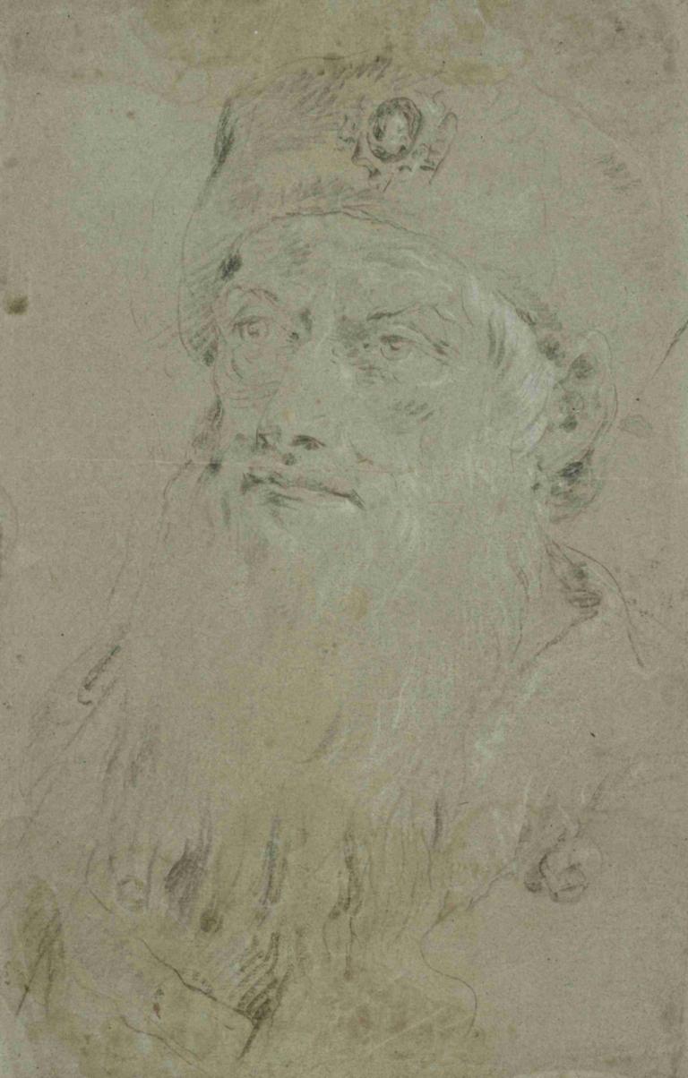 Head of a Bearded Oriental,Leder for en skjeggete orientaler,Giovanni Domenico Tiepolo,Kobberplate Etsning