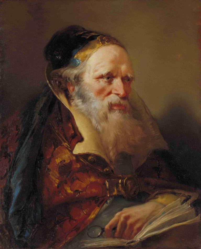 Head of a Philosopher,Hoofd van een filosoof,Giovanni Domenico Tiepolo,Olieverf,Olieverf, 1 jongen, solo, oud