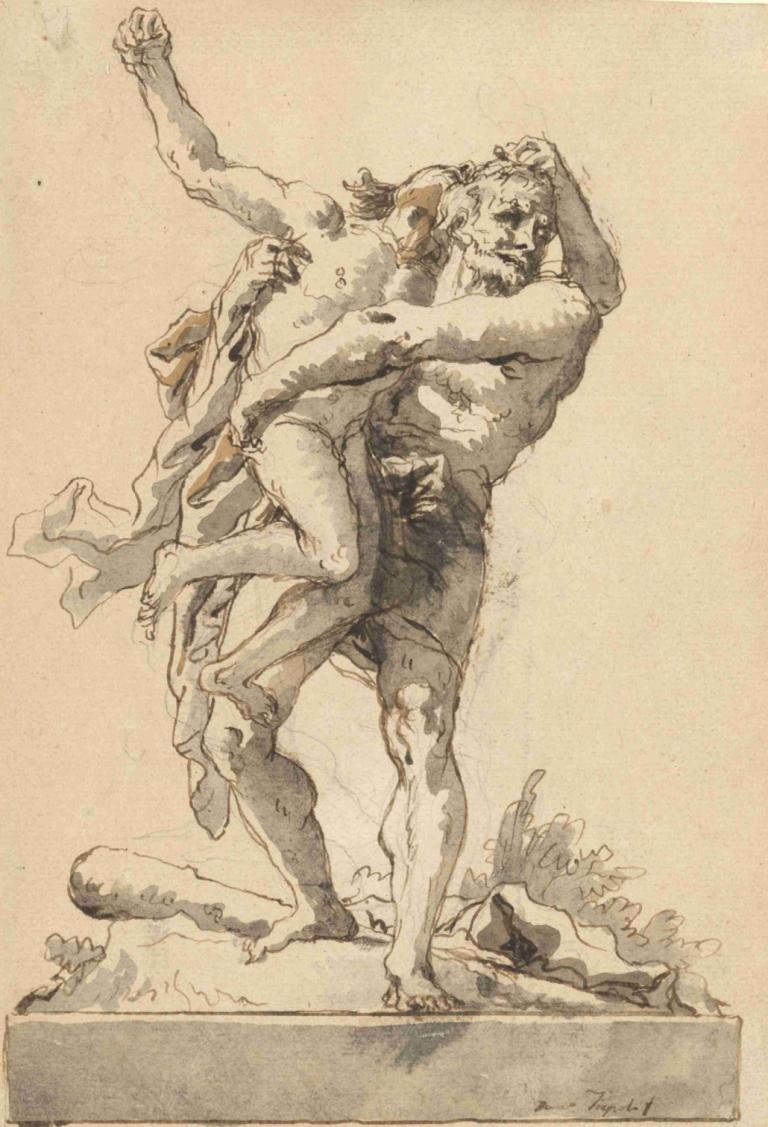 Hercules and Antaeus (with a Base Below),ヘラクレスとアンタイオス（下に台座あり）,Giovanni Domenico Tiepolo,ジョヴァンニ・ドメニコ・ティエポロ