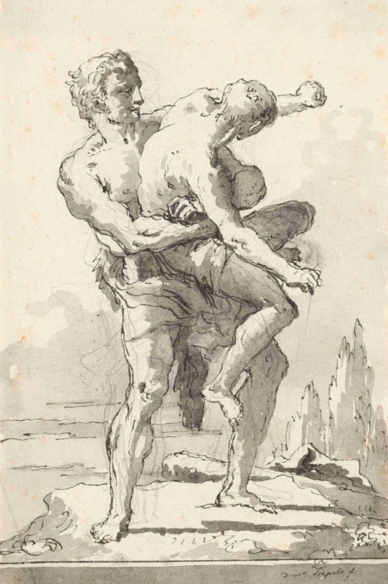 Hercules and Antaeus (with a ledge Below),ヘラクレスとアンタエウス（下に棚あり）,Giovanni Domenico Tiepolo,ジョヴァンニ・ドメニコ・ティエポロ