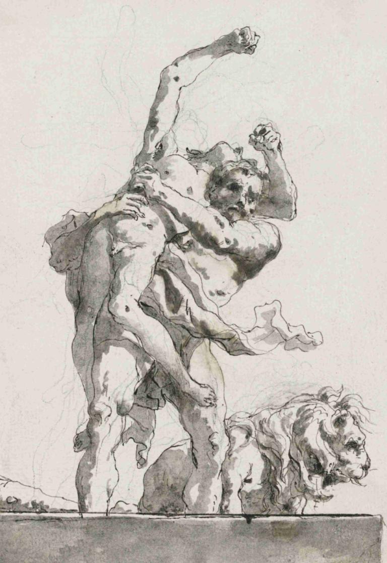 Hercules and Antaeus,ヘラクレスとアンタエウス,Giovanni Domenico Tiepolo,ジョヴァンニ・ドメニコ・ティエポロ,銅版エッチング,銅版エッチング, モノクロ, ヌード