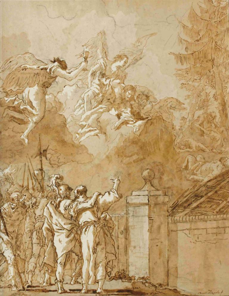 L'Agonie du Christ à Gethsémani,基督在客西马尼的痛苦,Giovanni Domenico Tiepolo,乔瓦尼-多梅尼科-蒂埃波罗,铜版画,铜版画, 单色, 多个男孩, 棕色主题