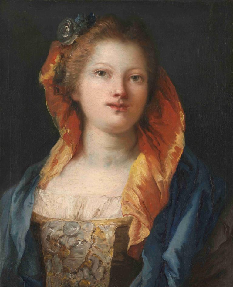 Portrait of a Woman,Portret van een vrouw,Giovanni Domenico Tiepolo,Olieverf,Olieverf, 1meisje, solo