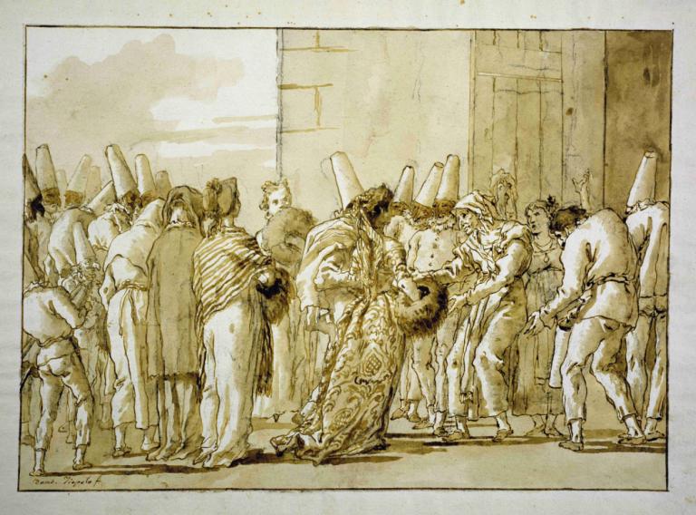 Punchinella's Father Brings Home His Bride,Punčin oče pripelje domov svojo nevesto,Giovanni Domenico Tiepolo