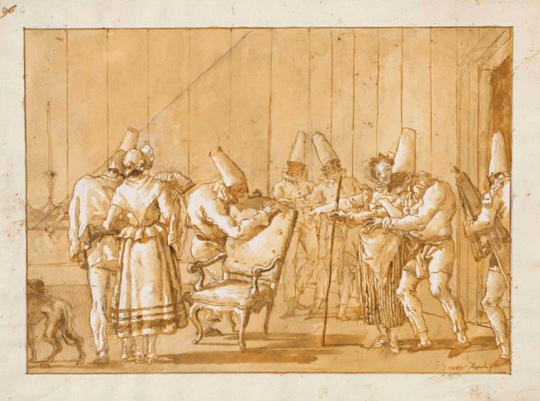 Punchinello is Helped to a Chair,Punchinello se usede na stol,Giovanni Domenico Tiepolo,Bakrorez Jedkanica