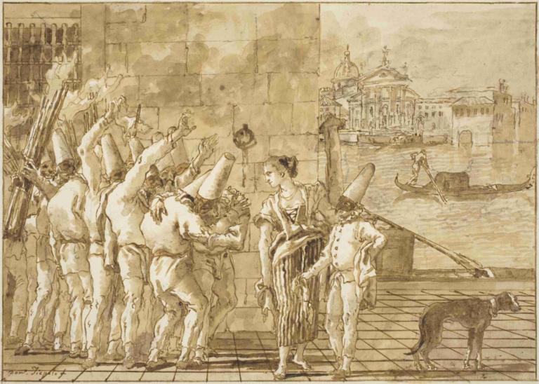 Punchinello's Farewell to Venice,Punchinellovo slovo od Benetk,Giovanni Domenico Tiepolo,Bakrorez Jedkanica