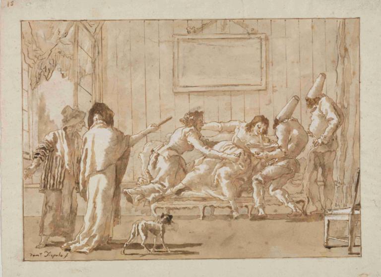 Punchinello's Mother Sick in Pregnancy,Punchinellon äiti sairastui raskauden aikana,Giovanni Domenico Tiepolo