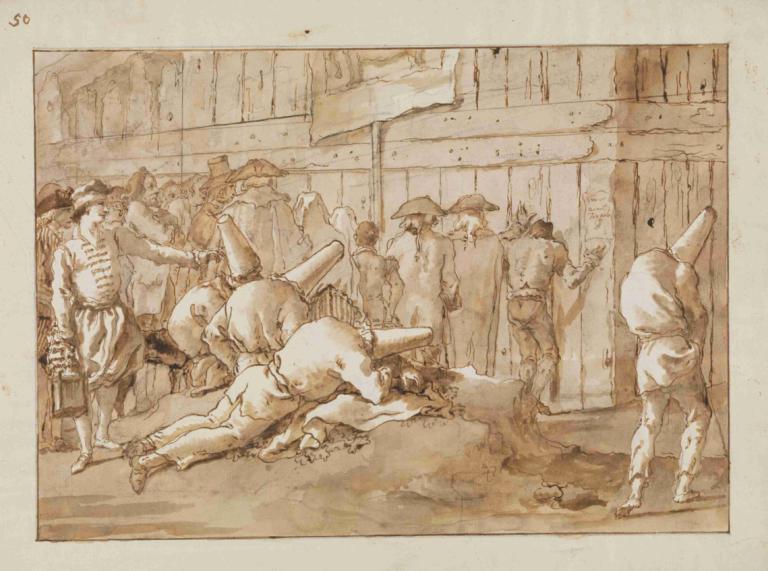 Punchinellos Outside a Circus,Pulcinella fuori dal circo,Giovanni Domenico Tiepolo,Acquaforte su rame