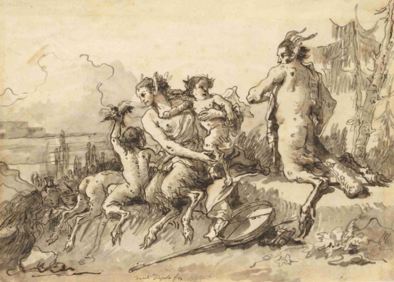 Satyr Family in a Wild Landscape,Familia Sátiro en un paisaje salvaje,Giovanni Domenico Tiepolo