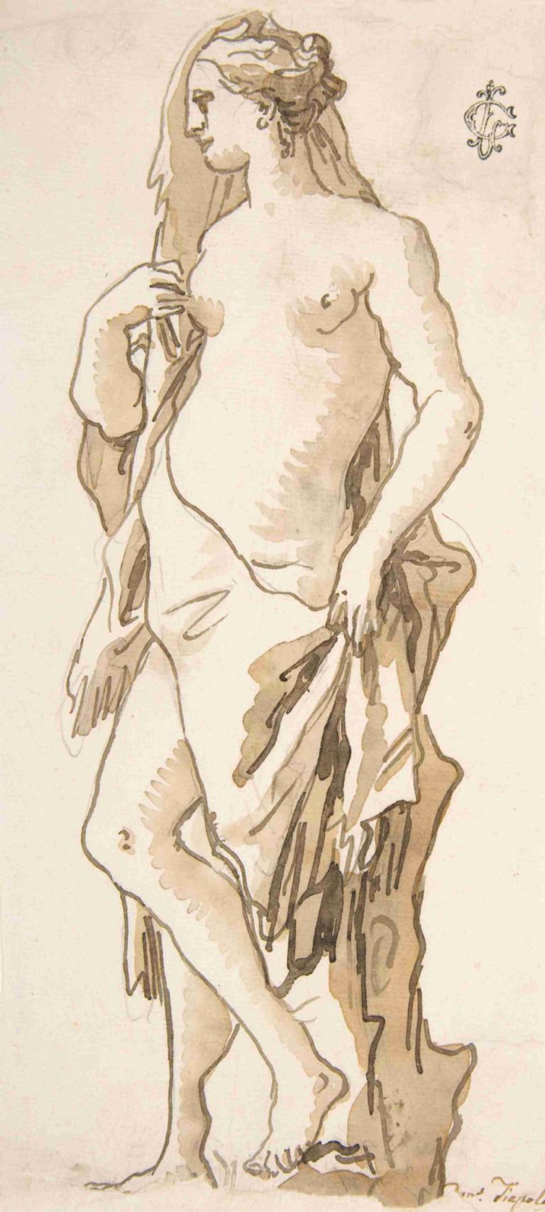 Study of a Garden Sculpture; Iole,Studie van een tuinbeeld; Iole,Giovanni Domenico Tiepolo,Schetsen,Schetsen