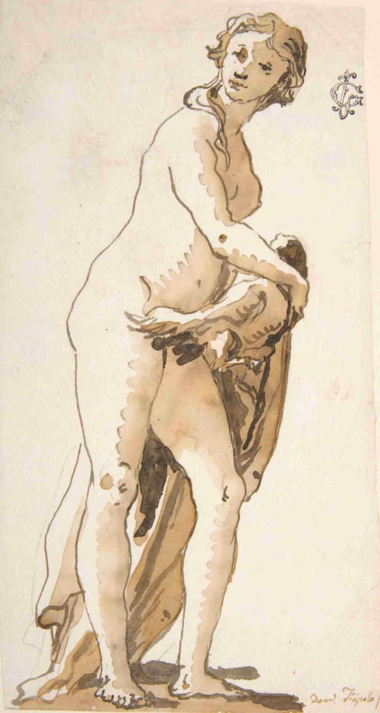 Study of a Garden Sculpture; Leda,Studie van een tuinbeeld; Leda,Giovanni Domenico Tiepolo,Schetsen,Schetsen