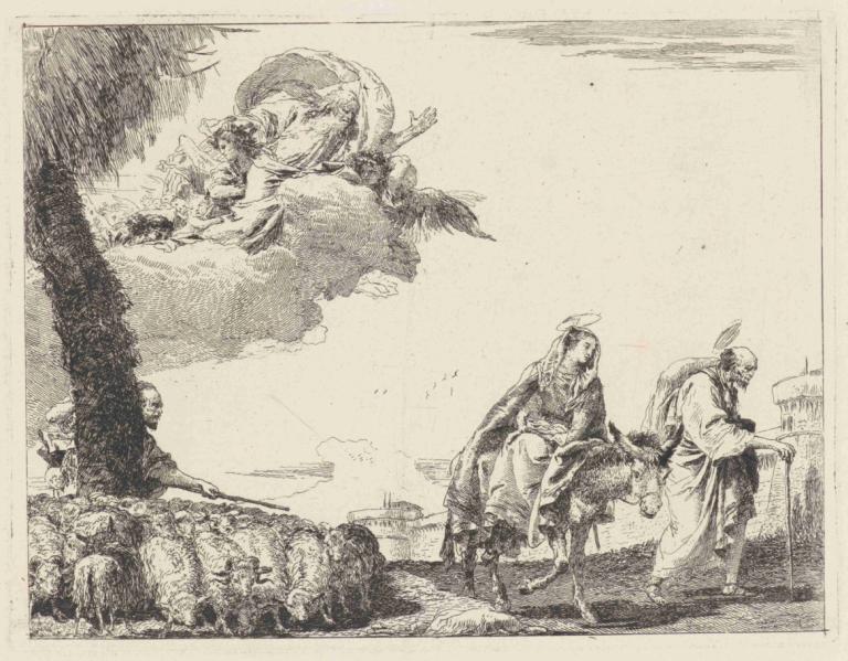 The Flight with the Holy Family at the Right,Let s Sveto družino na desni strani,Giovanni Domenico Tiepolo