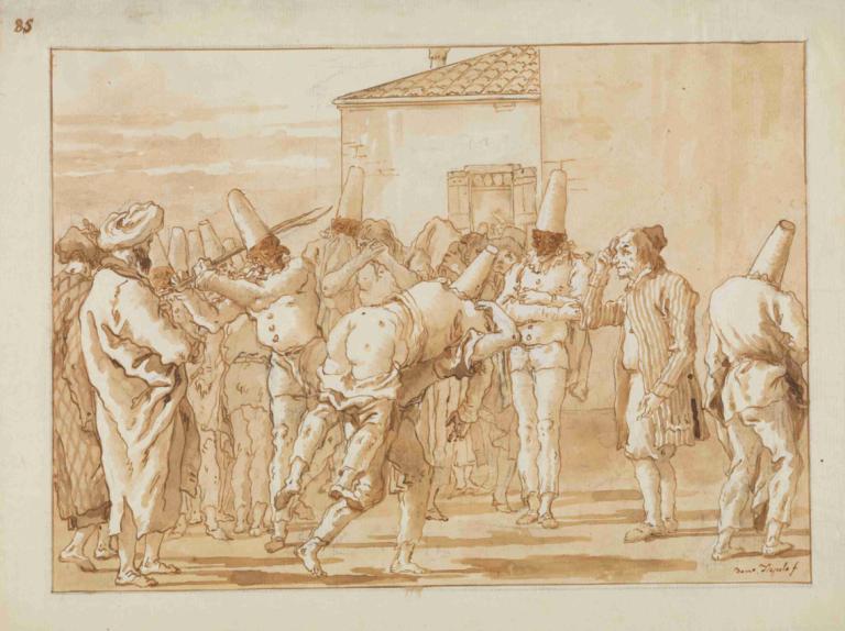 The Flogging of Punchinello,Flagelarea lui Punchinello,Giovanni Domenico Tiepolo,Gravura din cupru