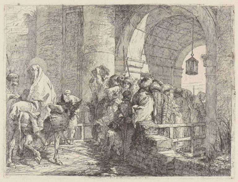 The Holy Family Arriving at a City Gate,Sosirea Sfintei Familii la poarta unui oraș,Giovanni Domenico Tiepolo