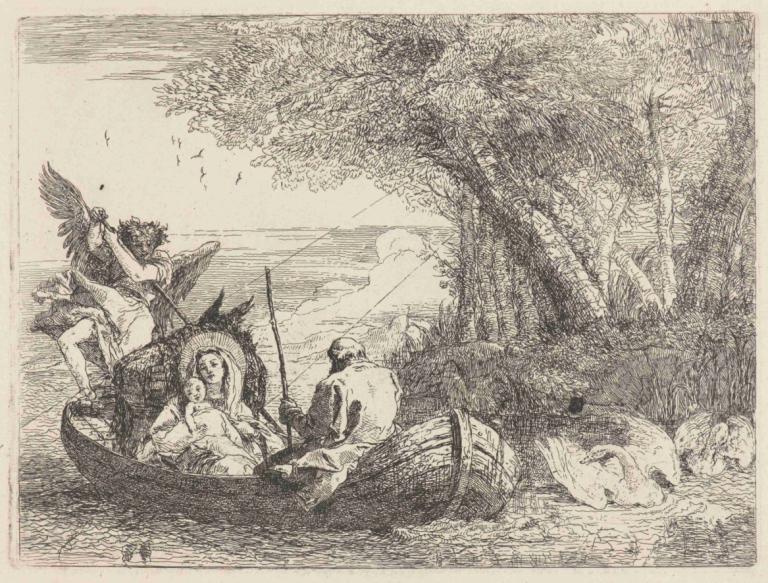 The Holy Family Being Ferried across the River,Giovanni Domenico Tiepolo,Copperplate Etching