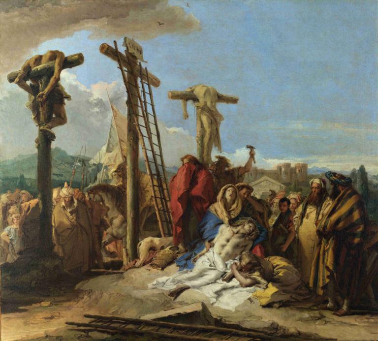 The Lamentation At The Foot Of The Cross,十字架下的悲叹,Giovanni Domenico Tiepolo,乔瓦尼-多梅尼科-蒂埃波罗,油画,油画, 美术模仿, 假传统媒体