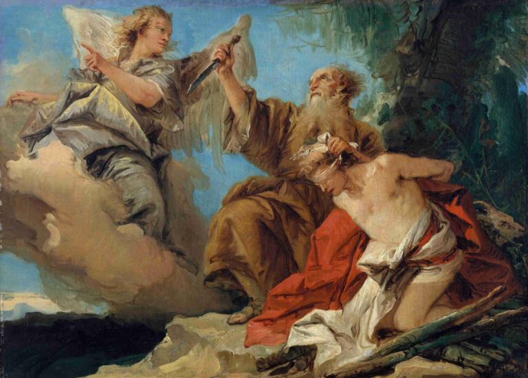 The Sacrifice of Isaac,以撒的献祭,Giovanni Domenico Tiepolo,乔瓦尼-多梅尼科-蒂埃波罗,油画,油画, 美术模仿, 翅膀, 多个男孩, 保持, 假传统媒体, 有羽毛的翅膀