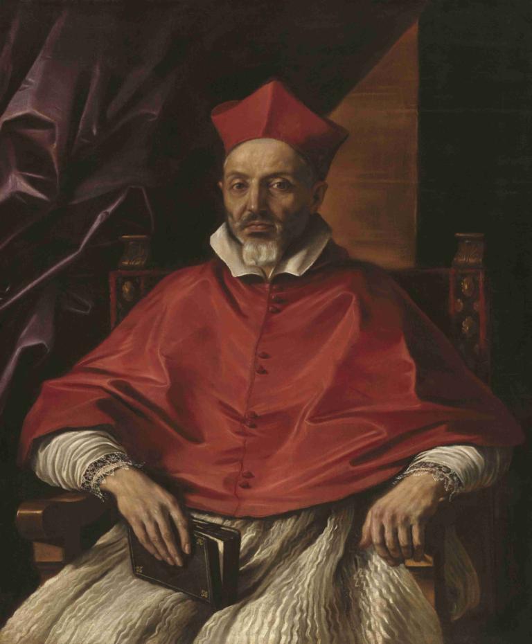 Cardinal Francesco Cennini,Guercino,Oil Painting,Oil Painting, male focus, 1boy, sitting, book, facial hair