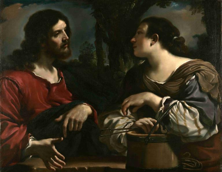 Christ And The Woman Of Samaria,Christus en de vrouw uit Samaria,Guercino,Olieverf,Olieverf