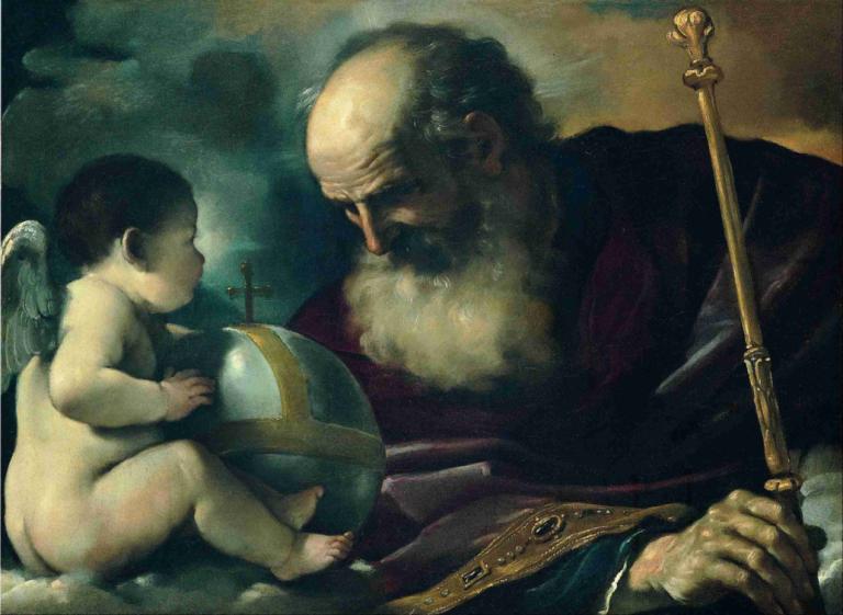 God The Father And Angel,Dumnezeu Tatăl și îngerul,Guercino,Pictura in ulei,Pictura in ulei, mai multi baieti