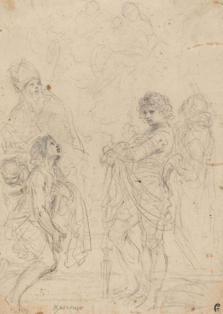 Madonna and Child with Saints Gimignano, John the Baptist, George and Peter Martyr,Guercino,Sketch,Sketch