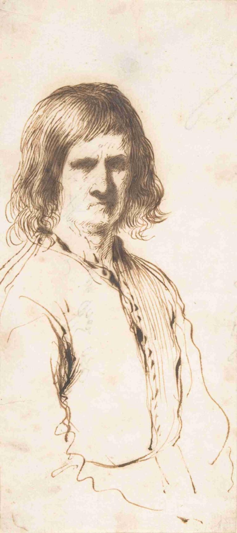 Portrait of Morose Man in Half-Length,Portret van neerslachtige man in halve lengte,Guercino,Schetsen